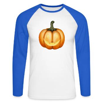 Halloween Kürbis Illustration - Unisex Baseballshirt langarm - Weiß/Royalblau - Vorne - Nik (191cm)