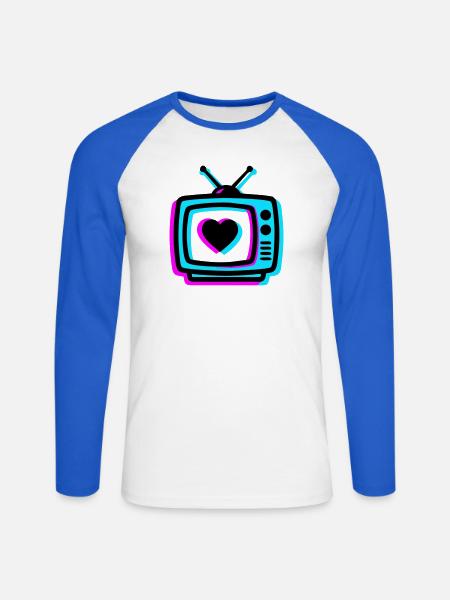 Neon Herz TV Retro - Unisex Baseballshirt langarm - Weiß/Royalblau