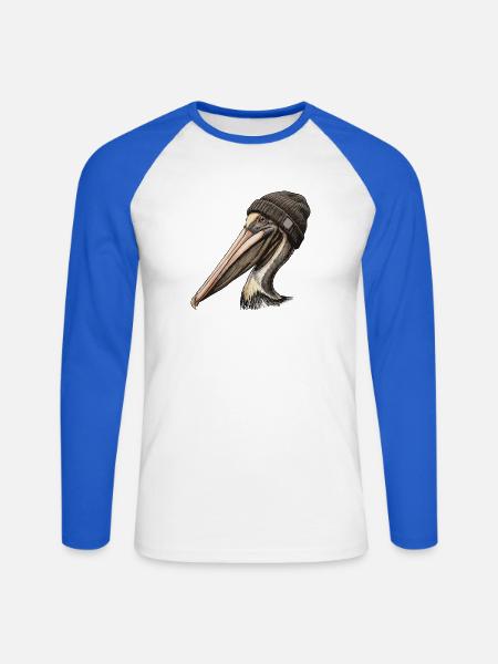 Pelikan mit Mütze - Unisex Baseballshirt langarm - Weiß/Royalblau