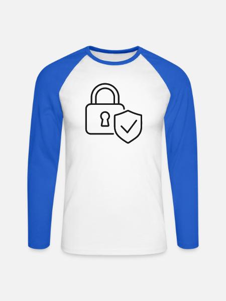 Sicheres Vorhängeschloss-Schildlinien-Symbol - Unisex Baseballshirt langarm - Weiß/Royalblau