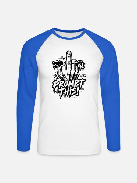 Ironie: Prompt – Anti-KI-Chat – Mittelfinger - Unisex Baseballshirt langarm - Weiß/Royalblau