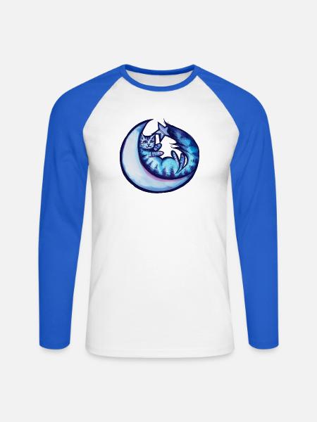Mondbeschienener Katzen-Zauber - Unisex Baseballshirt langarm - Weiß/Royalblau