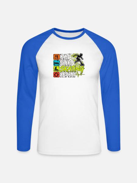 Inline Skating – Eat Sleep Skating Repeat - Unisex Baseballshirt langarm - Weiß/Royalblau