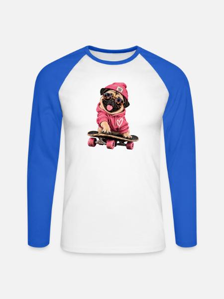 Mops Hund süßer Mops niedlicher Mops - Unisex Baseballshirt langarm - Weiß/Royalblau