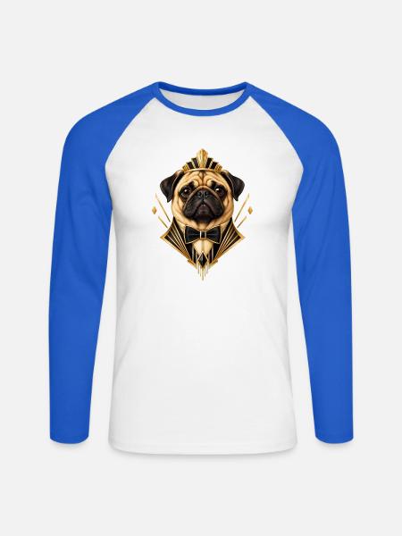 Mops Hund süßer Mops niedlicher Mops - Unisex Baseballshirt langarm - Weiß/Royalblau
