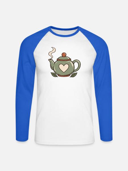 Tee und Zitrone – Teekanne - Unisex Baseballshirt langarm - Weiß/Royalblau