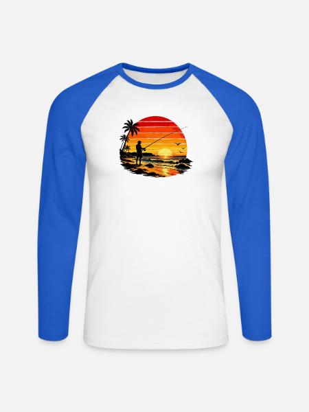 Sunset Fisherman-Silhouette - Unisex Baseballshirt langarm - Weiß/Royalblau