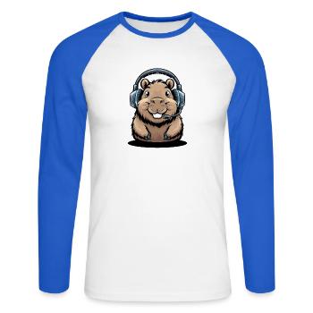 Lustiger Hamster Gamer Mit Headset Für Gaming Fans - Unisex Baseballshirt langarm - Weiß/Royalblau - Vorne - Nik (191cm)