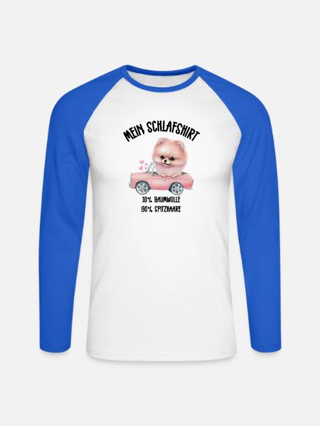 Zwergspitz Schlafshirt Rosa Cabrio - Unisex Baseballshirt langarm - Weiß/Royalblau
