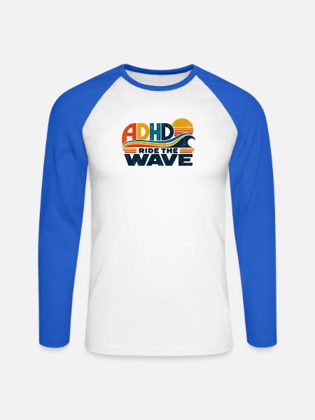 ADHD – Ride the Wave | Retro-Sonne & Welle - Unisex Baseballshirt langarm - Weiß/Royalblau