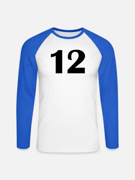 12 - Unisex Baseballshirt langarm - Weiß/Royalblau