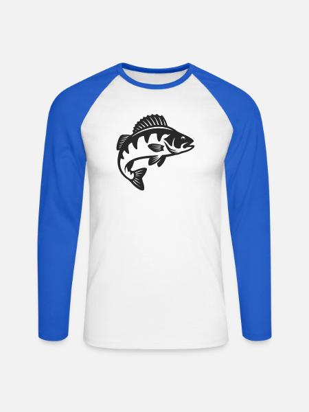 Barsch Raubfisch Silhouette - Unisex Baseballshirt langarm - Weiß/Royalblau