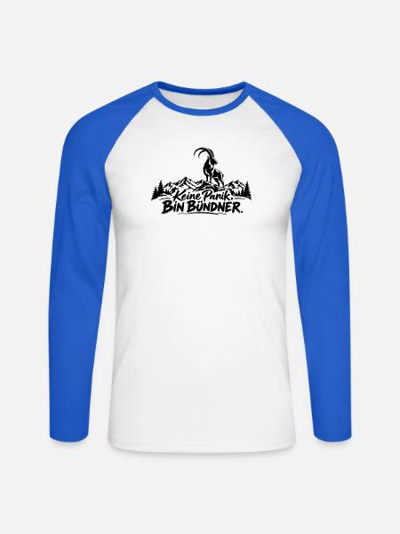 keine panik. bin bündner - Unisex Baseballshirt langarm - Weiß/Royalblau