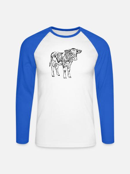 Kuh Kalb Geschenk Bauern Landwirte  - Unisex Baseballshirt langarm - Weiß/Royalblau