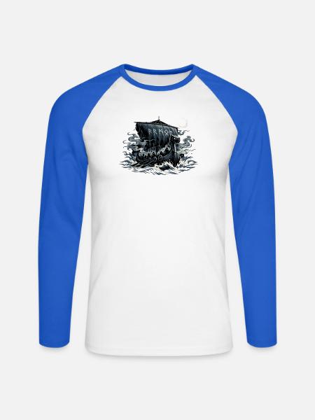 Nachtviking Drachenboot - Unisex Baseballshirt langarm - Weiß/Royalblau