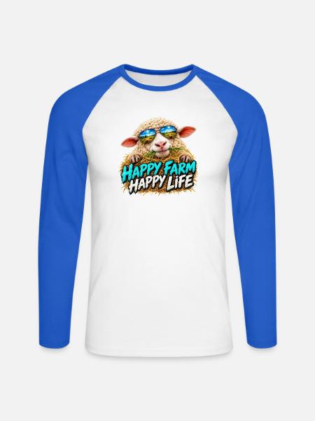 Happy Farm Happy Life: Bauernlaune - Unisex Baseballshirt langarm - Weiß/Royalblau