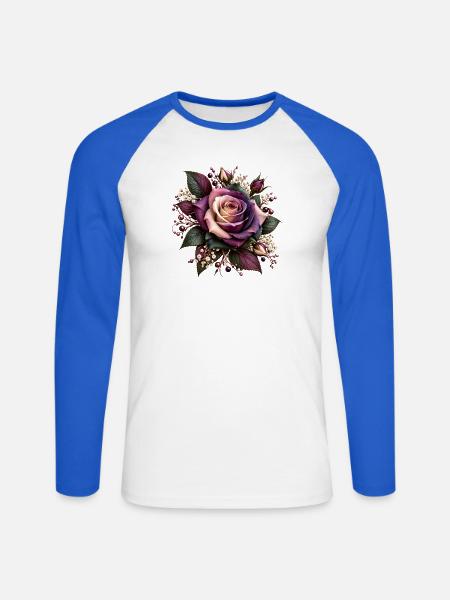 Lila Rosenblüte Floral Bouquet - Unisex Baseballshirt langarm - Weiß/Royalblau
