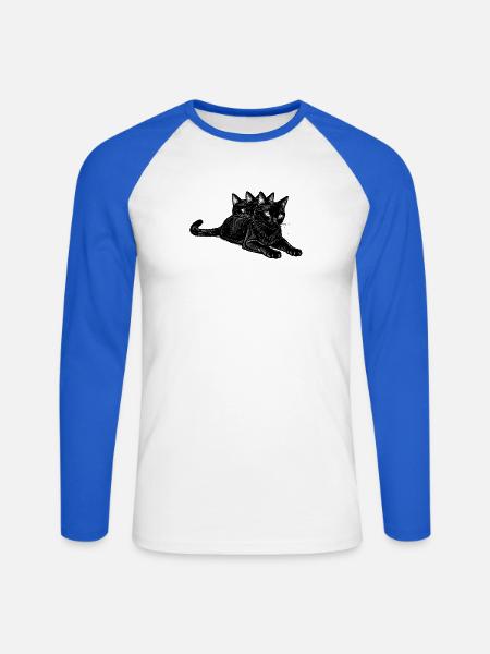 Dreiköpfiges Katzentrio - Unisex Baseballshirt langarm - Weiß/Royalblau