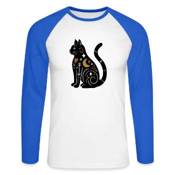 Magische Katze - Schwarz Bunt - Unisex Baseballshirt langarm - Weiß/Royalblau - Vorne - Nik (191cm)