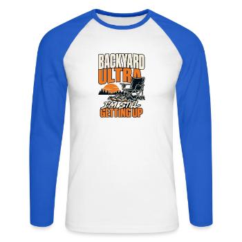 Backyard-ultra-läufer Ultralaufen Ausdauersportler - Unisex Baseballshirt langarm - Weiß/Royalblau - Vorne - Nik (191cm)