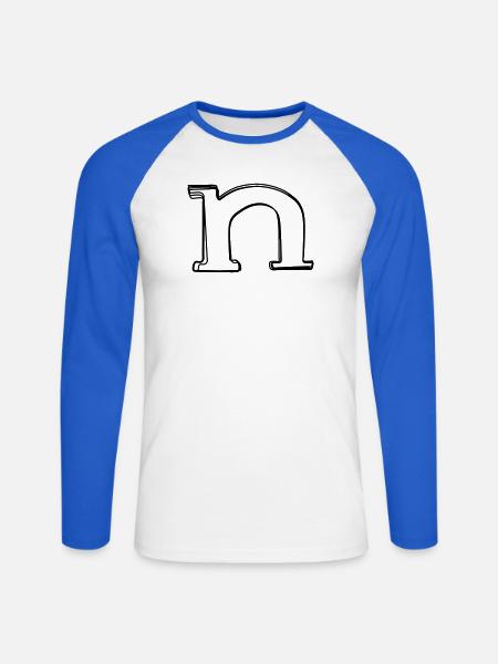 Kleinbuchstabe n handgezeichnet - Unisex Baseballshirt langarm - Weiß/Royalblau