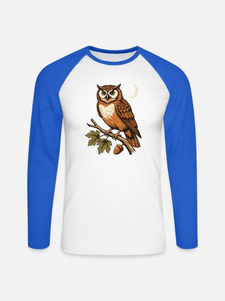 Eule im Herbstmond - Unisex Baseballshirt langarm - Weiß/Royalblau
