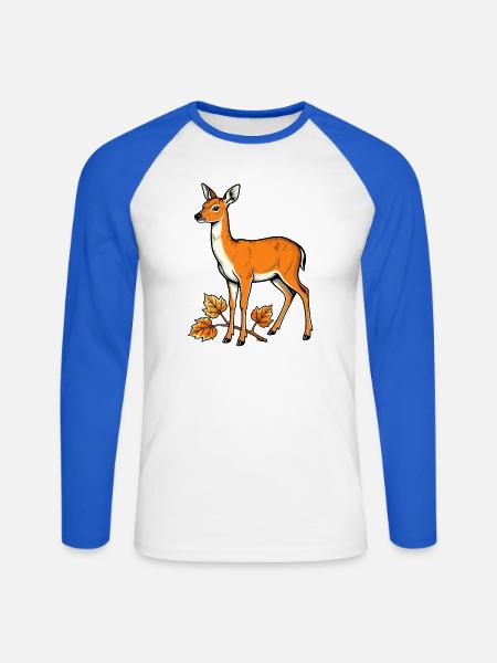 Reh im Herbstlaub - Unisex Baseballshirt langarm - Weiß/Royalblau