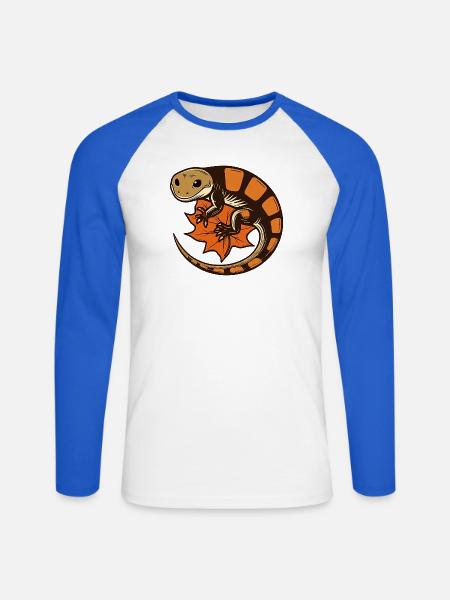 Salamander auf Herbstblatt - Unisex Baseballshirt langarm - Weiß/Royalblau