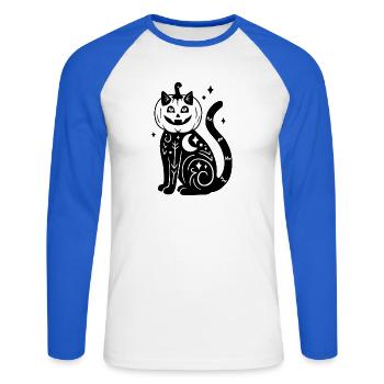Halloween Katze Kürbiskostüm - SW mit Sternen - Unisex Baseballshirt langarm - Weiß/Royalblau - Vorne - Nik (191cm)
