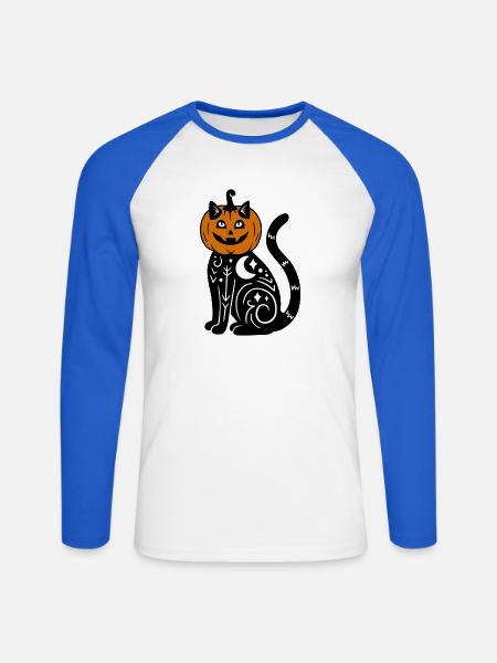 Halloween Katze Kürbiskostüm - Unisex Baseballshirt langarm - Weiß/Royalblau