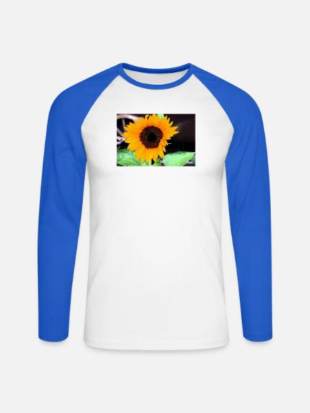 Große Sonnenblume im Garten - Unisex Baseballshirt langarm - Weiß/Royalblau