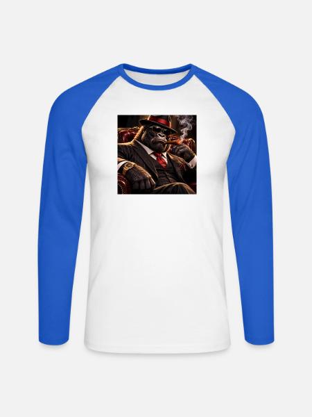Gorilla-Dandy im Smoking und Zigarre - Unisex Baseballshirt langarm - Weiß/Royalblau