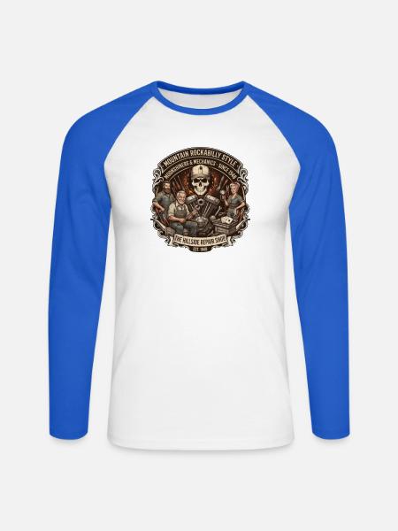 Hillside Reparaturshop Rockabilly - Unisex Baseballshirt langarm - Weiß/Royalblau