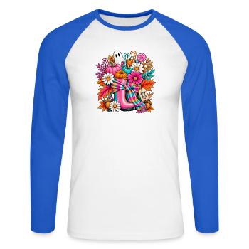 Hey Boo Herbst-Halloween - Unisex Baseballshirt langarm - Weiß/Royalblau - Vorne - Nik (191cm)