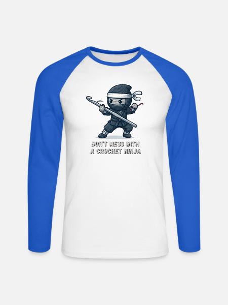 Crochet Ninja – Nicht anfassen - Unisex Baseballshirt langarm - Weiß/Royalblau