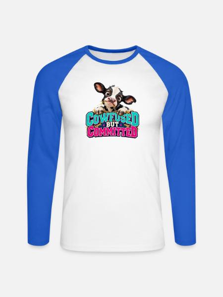 Cowfused But Committed - Unisex Baseballshirt langarm - Weiß/Royalblau