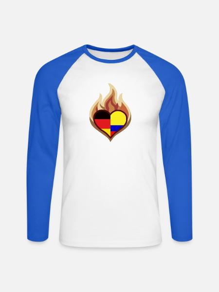 Herzflamme Deutschland Kolumbien - Unisex Baseballshirt langarm - Weiß/Royalblau