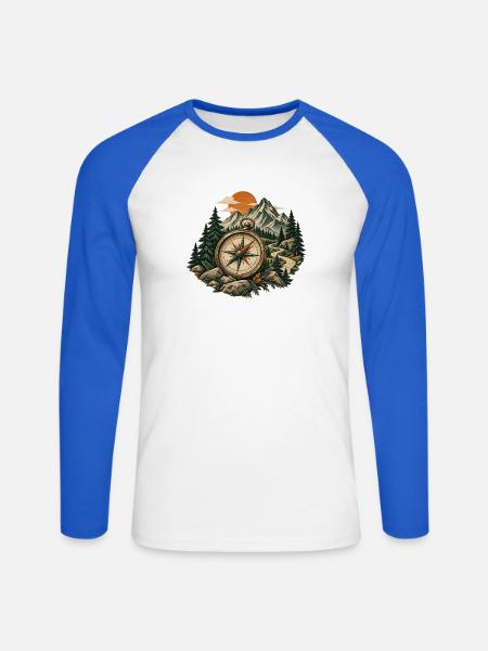 Kompasspfad im Bergwald - Unisex Baseballshirt langarm - Weiß/Royalblau