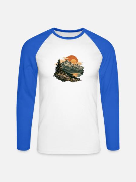 Abendrot am Bergsee - Unisex Baseballshirt langarm - Weiß/Royalblau