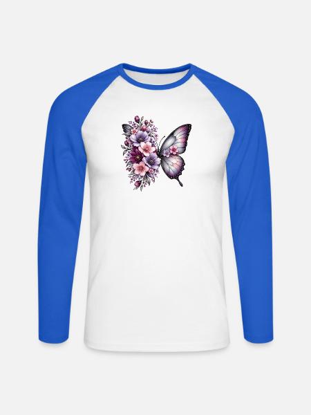 Blütenfalter Traumpracht - Unisex Baseballshirt langarm - Weiß/Royalblau