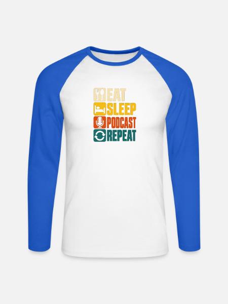 Eat Sleep Podcast Repeat Retro Design - Unisex Baseballshirt langarm - Weiß/Royalblau