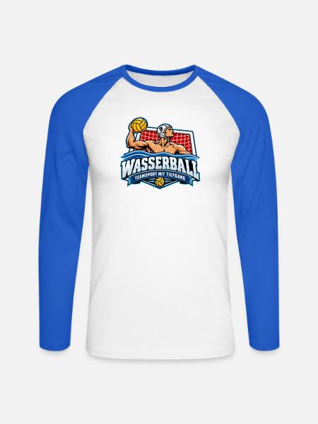 Wasserball Teamlogo Tiefgang - Unisex Baseballshirt langarm - Weiß/Royalblau