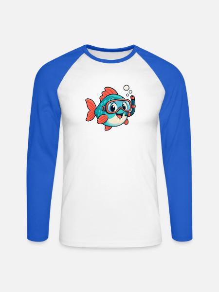 Fisch mit Schnorchel - Unisex Baseballshirt langarm - Weiß/Royalblau