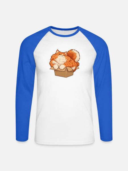 Katze im kleinen Karton - Unisex Baseballshirt langarm - Weiß/Royalblau