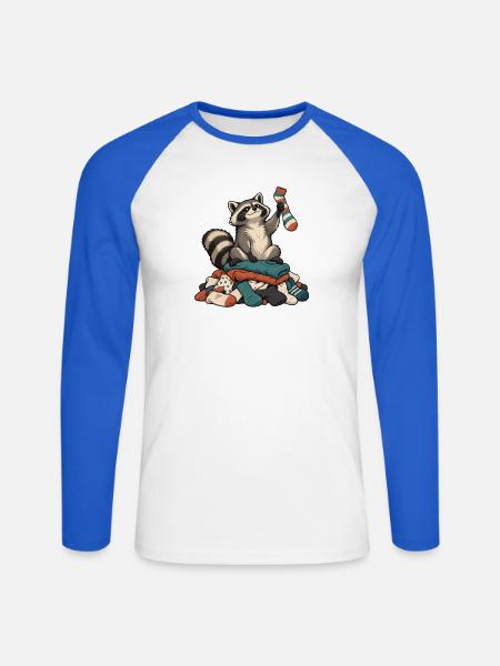 Waschbär auf dem Wäscheberg - Unisex Baseballshirt langarm - Weiß/Royalblau