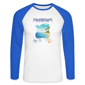 Strand - Unisex Baseballshirt langarm - Weiß/Royalblau - Vorne - Nik (191cm)
