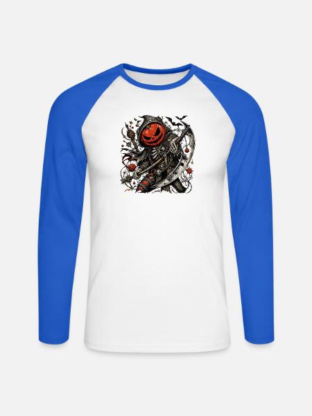 Kürbiskopf-Sensenmann mit Axt - Unisex Baseballshirt langarm - Weiß/Royalblau