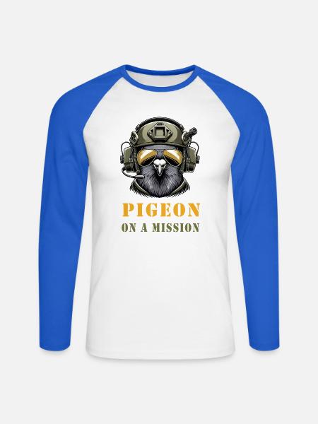 Taube im Einsatz - Unisex Baseballshirt langarm - Weiß/Royalblau