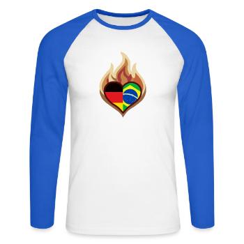 Flammenherz Deutschland Brasilien - Unisex Baseballshirt langarm - Weiß/Royalblau - Vorne - Nik (191cm)