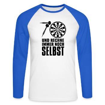 Opa 70 Jahre Darts – Geschenk für Dartspieler - Unisex Baseballshirt langarm - Weiß/Royalblau - Vorne - Nik (191cm)